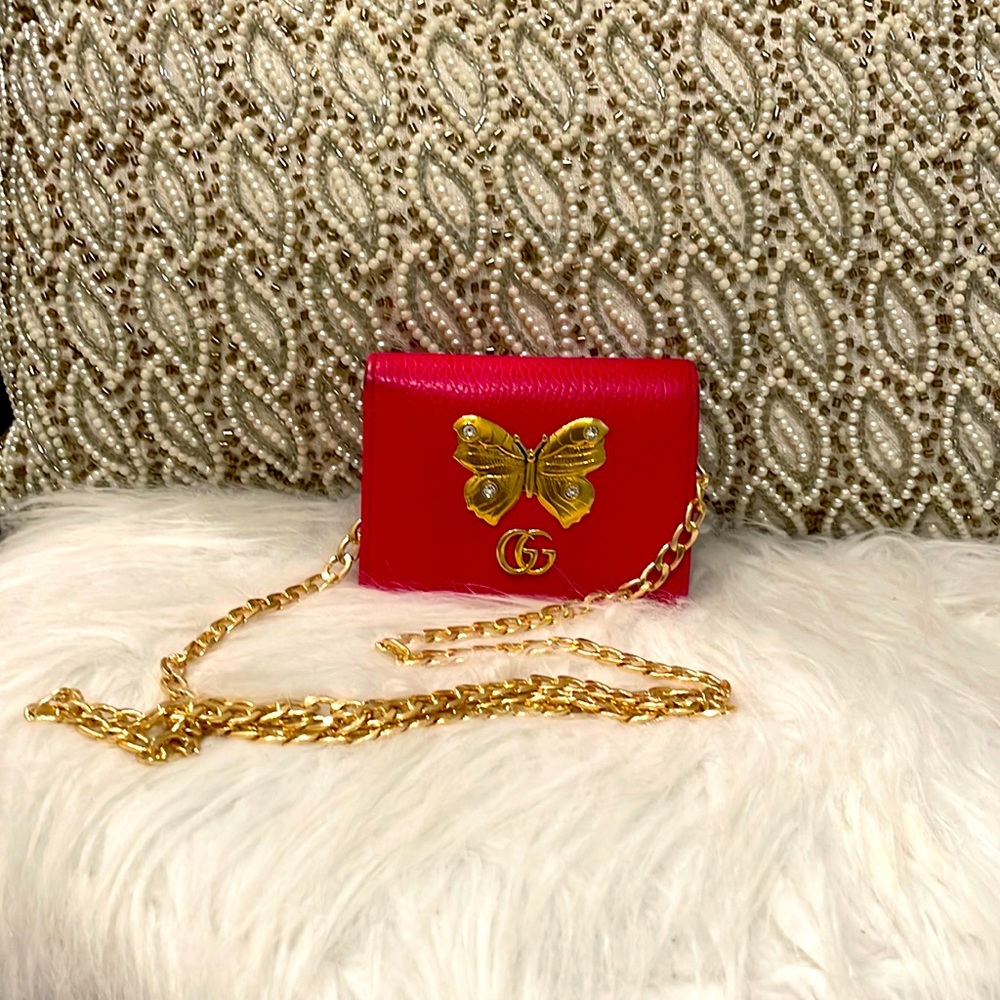 Gucci Linea Farfalla Leather Butterfly Card Case